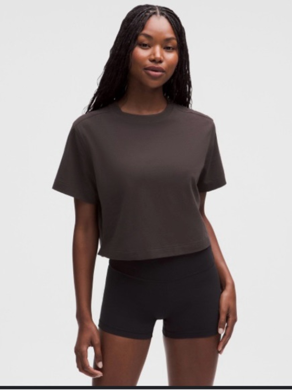 lululemon athletica Cropped Crew Tee — Dark Brown